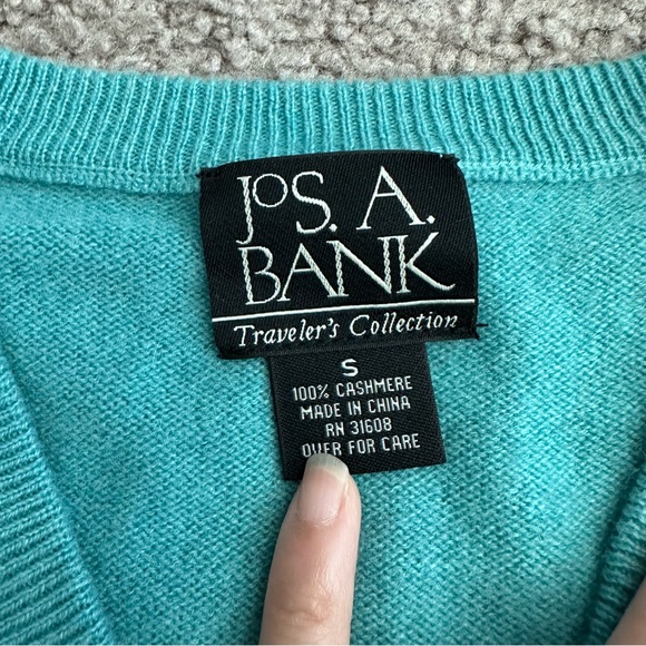 Jos. A. Bank Sweater Mens Size S Turquoise 100% Cashmere V Neck - Picture 4 of 9